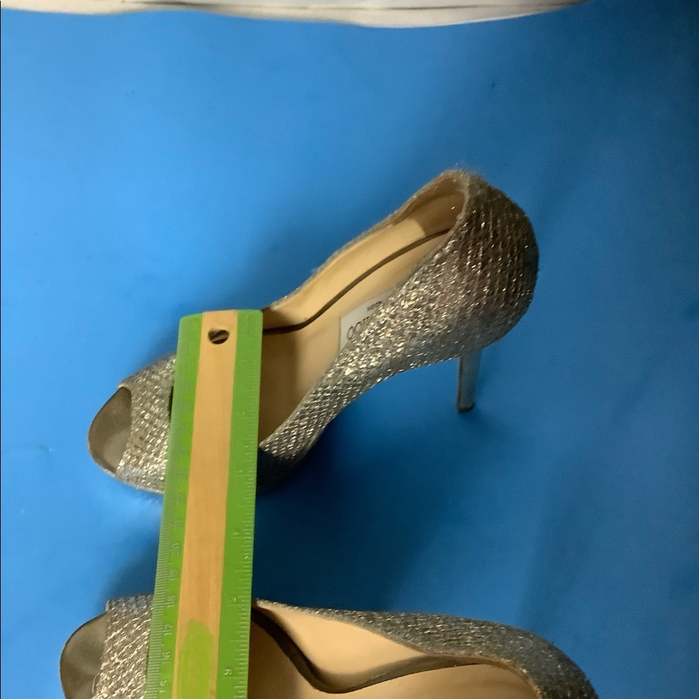 Jimmy Choo London Open Toe Glitter Heels Gem